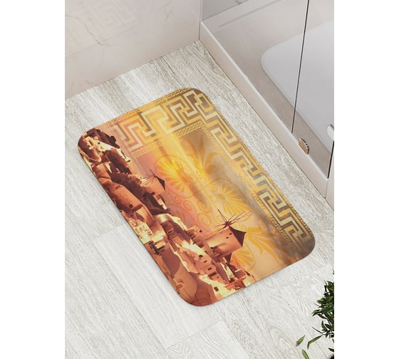 Коврик противоскользящий JoyArty "Ветряные мельницы в Санторини" для ванной, сауны, бассейна, bath_7728 1