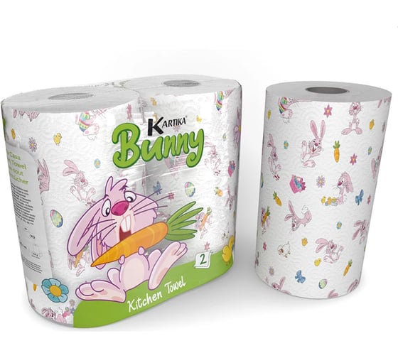 Бумажные полотенца World Cart Кролик, Kartika Collection, 2-х слойные, 2 рулона/70 листов BNN-KT-01