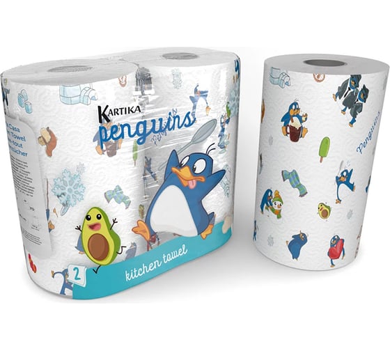 Бумажные полотенца World Cart Пингвины, Kartika Collection, 2 слоя, 2 рулона/70 листов PEN-KT-01 1