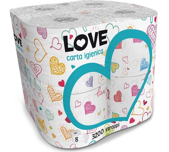 Туалетная бумага World Cart Love с рисунком, Kartika Collection, 3 слоя, 8 рулонов/200 листов KGLOV-TT-01