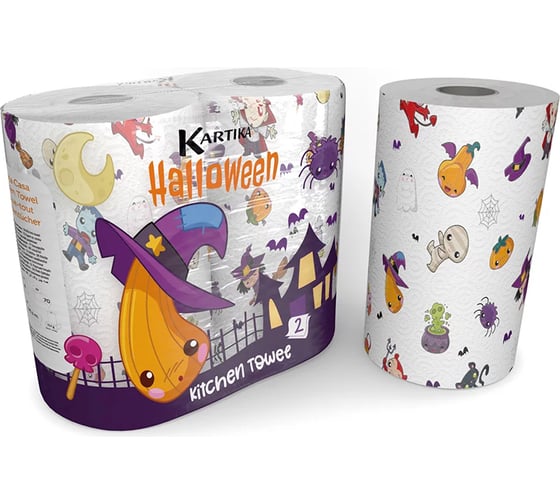 Бумажные полотенца World Cart Helloween, Kartika Collection, 2-х слойные, 2 рулона/70 листов HLW-KT-01 1