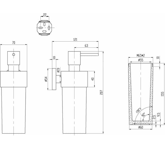 Дозатор для жидкого мыла Villeroy & Boch Elements-Tender 70x121x207, хром TVA15100700061