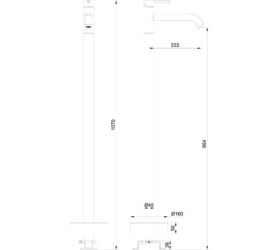 Смеситель для раковины напольного монтажа Wonzon & Woghand STICK Брашированное золото WW-88649905-BG