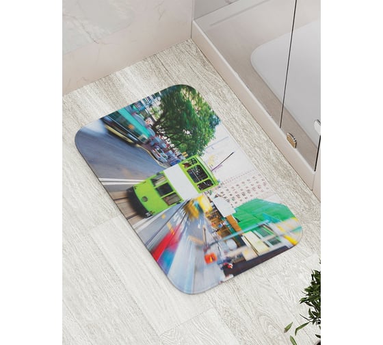 Коврик противоскользящий JoyArty "Зеленый трамвай" для ванной, сауны, бассейна, bath_4866