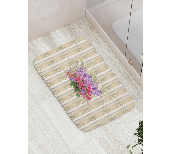 Коврик противоскользящий JoyArty "Золотые полосы с букетом" для ванной, сауны, бассейна, bath_4850 1