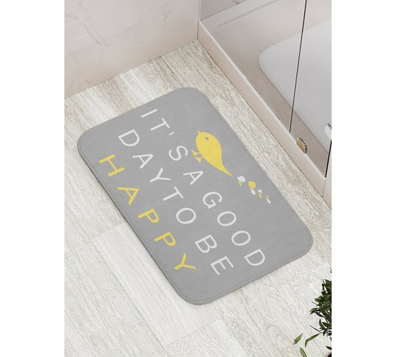 Коврик противоскользящий JoyArty "Надпись "Быть счастливым" и птичка" для ванной, сауны, бассейна, bath_4674 1