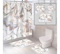 Комплект шторка и два коврика SANTRADE в одном дизайне Абстракция 0336