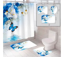 SANTRADE Комплект шторка и два коврика в одном дизайне Бабочки 0354