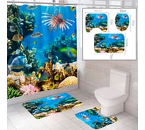 Комплект шторка и два коврика SANTRADE в одном дизайне Океан 0345