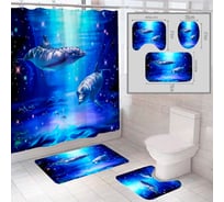Комплект шторка и два коврика SANTRADE в одном дизайне Океан 0346