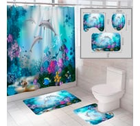 Комплект шторка и два коврика SANTRADE в одном дизайне Океан 0348