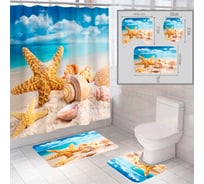 Комплект шторка и два коврика SANTRADE в одном дизайне Пляж 0340