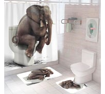 Комплект шторка и два коврика SANTRADE в одном дизайне Слон 0360