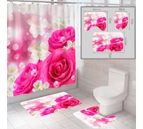 Комплект шторка и два коврика SANTRADE в одном дизайне Цветы 0358