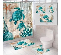 Комплект шторка и два коврика SANTRADE в одном дизайне Океан 0349