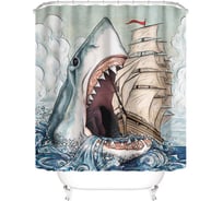 Штора для ванны SANTRADE фотопринт Акула-монстр 180х180 см, кольца в комплекте 0391