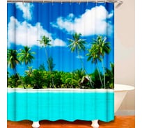 Штора для ванны SANTRADE фотопринт Лазурный берег 180х180 см, кольца в комплекте 0394