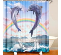 Штора для ванны SANTRADE фотопринт Дельфины 180х180 см, кольца в комплекте 0400