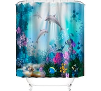 Штора для ванны SANTRADE фотопринт Дельфины 180х180 см, кольца в комплекте 0386
