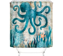 Штора для ванны SANTRADE фотопринт Осьминог 180х180 см, кольца в комплекте 0390