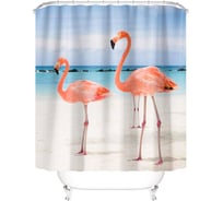 Штора для ванны SANTRADE фотопринт фламинго 180х180 см, кольца в комплекте 0397