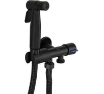 Набор с гигиеническим душем GFmark МАК кран с выходом для подключения к унитазу, лейка, шланг, поворотный кронштейн, цвет черный 2041