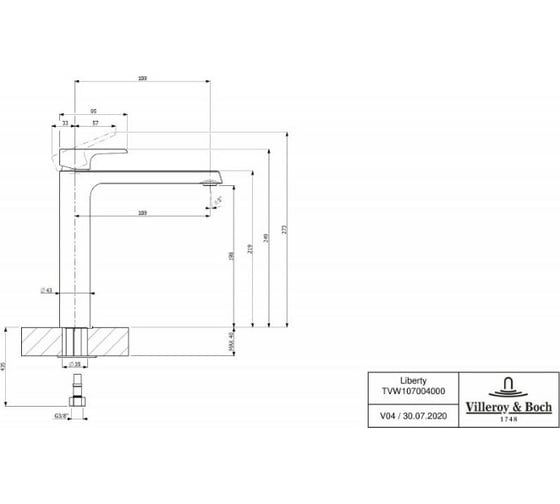 Смеситель для раковины Villeroy & Boch Liberty цвет-хром TVW10700400061