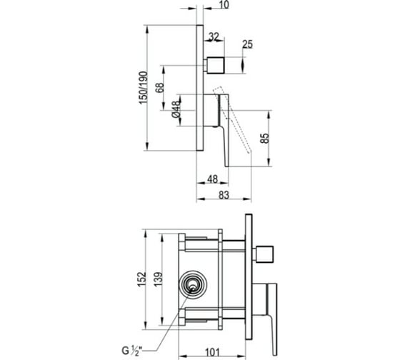 Смеситель для душа Villeroy & Boch Subway 2.0 цвет-хром TVS10235300061
