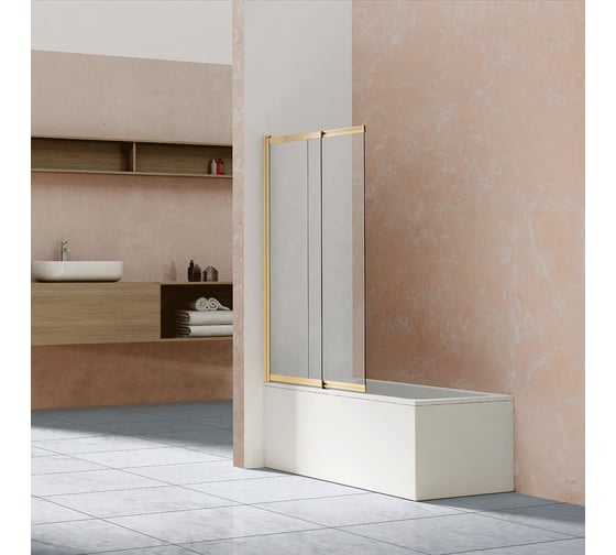 Душевая шторка на ванну VINCEA 1000x1450, брашированное золото, стекло прозрачное VSB-1E100CLG 1