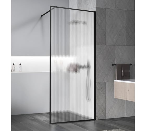 Душевая перегородка VINCEA Walk-In 1100_2000, черный, стекло рифленое VSW-1HP110FLB