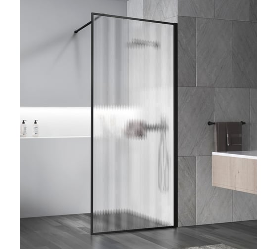 Душевая перегородка VINCEA Walk-In 700_2000, черный матовый, стекло рифленое VSW-1HP700FLB