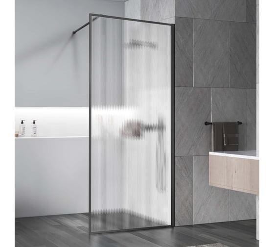 Душевая перегородка VINCEA Walk-In 800_2000, вороненая сталь, стекло рифленое VSW-1HP800FLGM