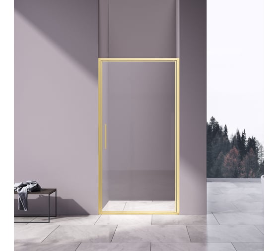 Душевая дверь VINCEA Slim 8 мм, брашированное золото, стекло прозрачное VDP-4SL100CLG 1
