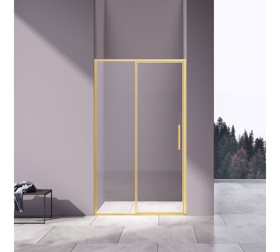 Душевая дверь VINCEA Slim 8 мм, брашированное золото, стекло прозрачное VDP-4SL120CLG 1