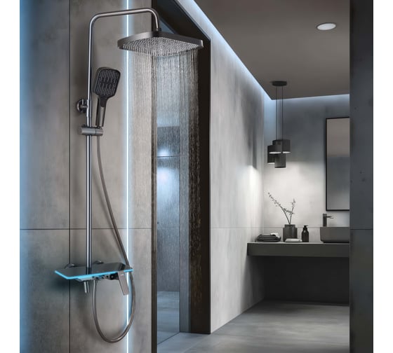 Смеситель для ванны TOKITO (с душевой стойкой и тропическим душем), графит TOK-RAI-1025 1