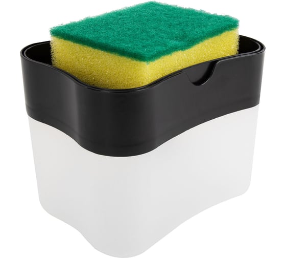 Диспенсер/дозатор для моющего средства ЛЮБАША органайзер + губка, черный, 7x14x11см 700040