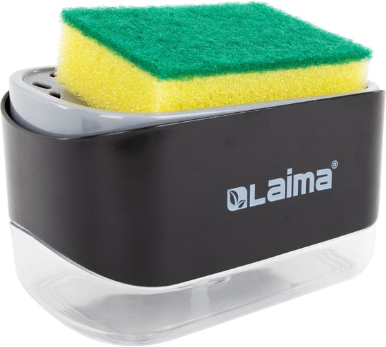 Диспенсер/дозатор для моющего средства LAIMA органайзер + губка, ЧЕРНЫЙ, 14,5x9х10см, HOME 700042