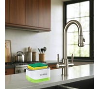 Диспенсер/дозатор для моющего средства LAIMA органайзер + губка, БЕЛЫЙ, 14,5x9х10см, HOME 700041