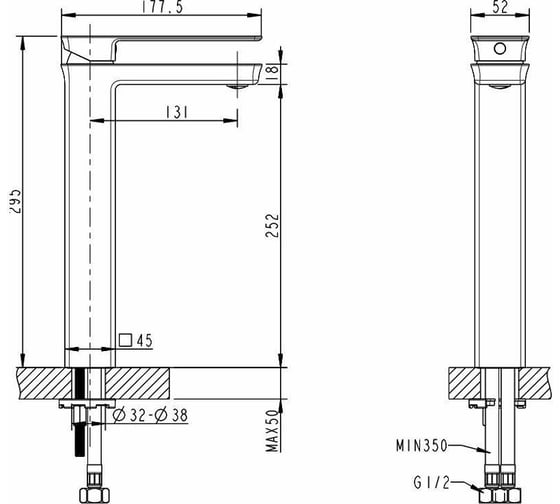 Смеситель для раковины Bravat PHILLIS высокий, хром 00181602 F156101C-A-ENG