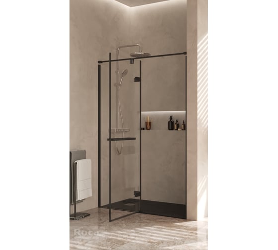 Дверь в нишу Roca ACROPOLIS 120 левая, черная/прозрачная ZRU9307799 1