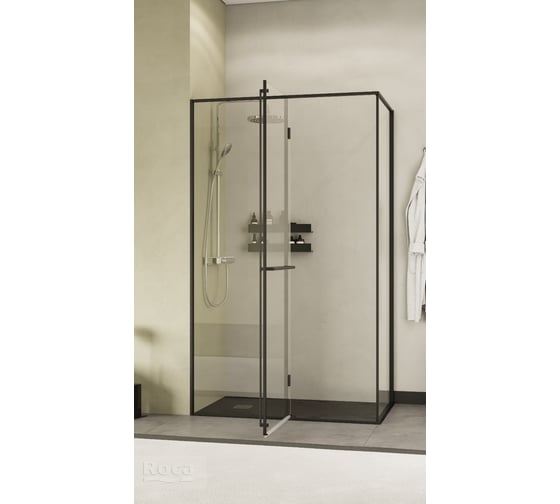 Дверь распашная Roca Apex левая с боковой панелью 1200x900 мм, профиль оружейная сталь, стекло прозрачное ZRU9307898 1