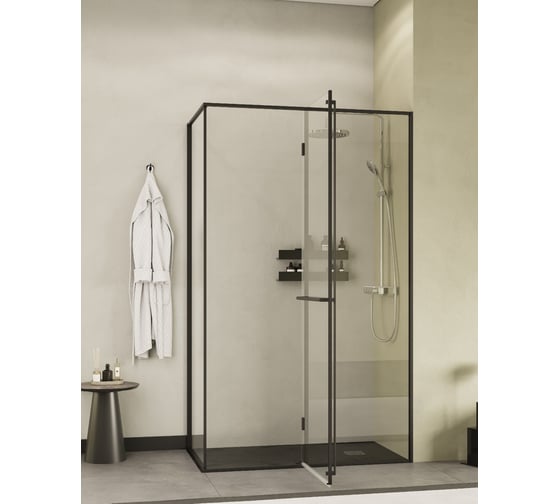 Дверь распашная Roca Apex правая с боковой панелью, 1400x800 мм, профиль оружейная сталь, стекло прозрачное ZRU9307901 1