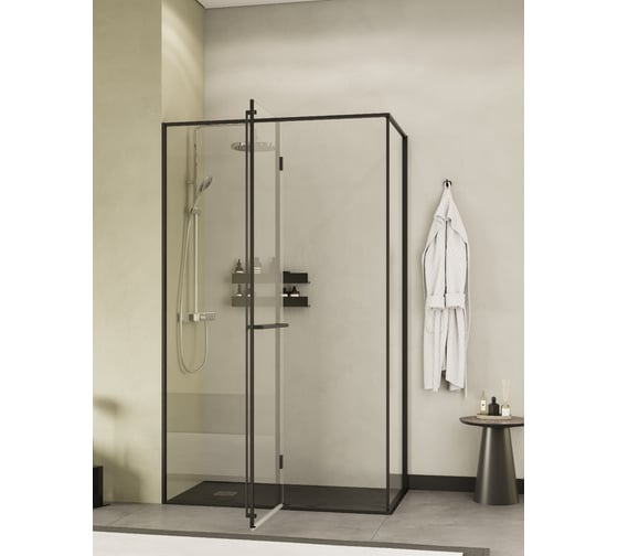 Дверь распашная Roca Apex левая, с боковой панелью, 1400x800 мм, профиль оружейная сталь, стекло прозрачное ZRU9307900 1