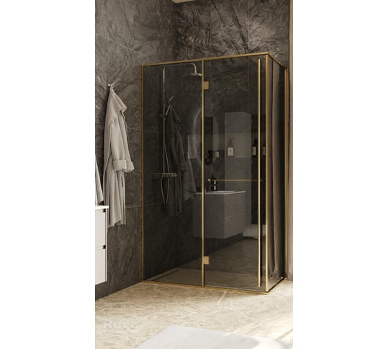 Дверь распашная Roca Apex левая, с боковой панелью, 1400x800 мм, профиль матовое золото, стекло тонированное ZRU9307879 1