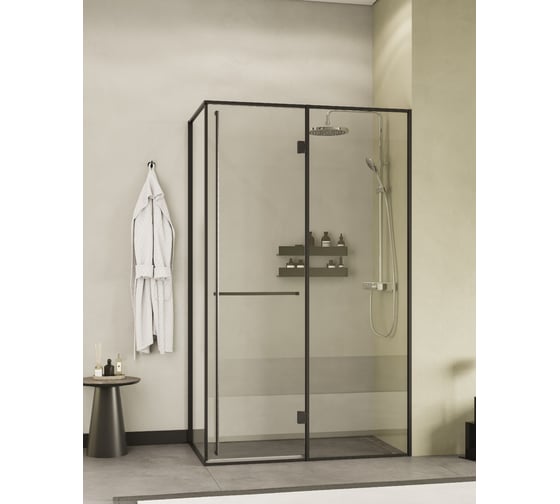 Дверь распашная Roca Apex правая, с боковой панелью, 1200x800 мм, профиль оружейная сталь, стекло прозрачное ZRU9307897 1