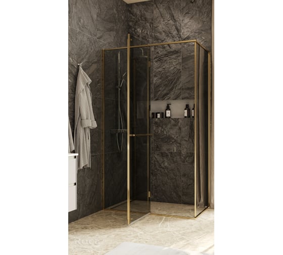 Дверь распашная Roca Apex левая с боковой панелью, 1400x700 мм, профиль матовое золото, стекло тонированное ZRU9307878 1