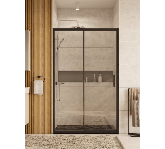Раздвижная дверь Roca Leon 1400x1950 мм, черный профиль, стекло прозрачное ZRU9307673 1