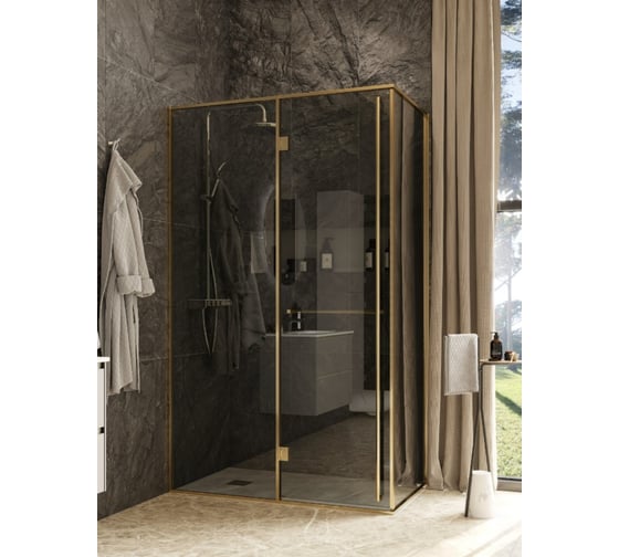 Дверь распашная Roca Apex левая с боковой панелью 1200x800 мм, профиль матовое золото, стекло тонированное ZRU9307876 1