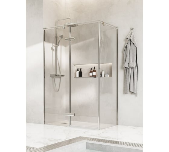 Дверь распашная Roca Acropolis с боковой панелью 1400x700 мм левая, профиль глянцевый хром, стекло прозрачное ZRU9307882 1