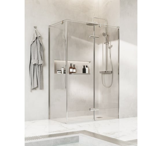 Дверь распашная Roca Acropolis с боковой панелью 1400x800 мм правая, профиль глянцевый хром, стекло прозрачное ZRU9307895 1